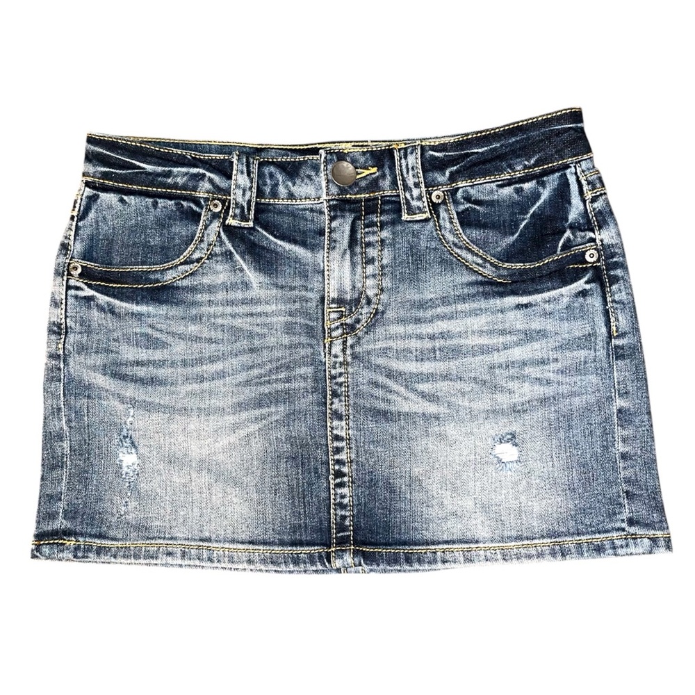 Victoria's Secret London Y2K Mini Denim Jean Skirt VS Low Distressed Stretch 0